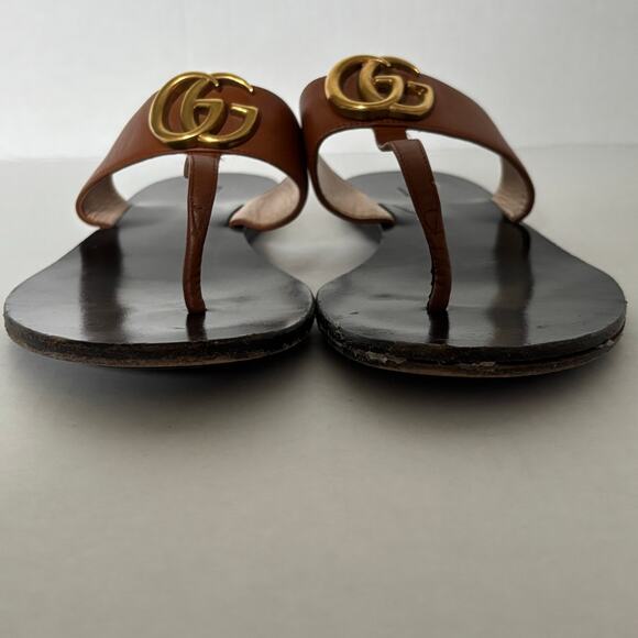 Gucci Marmont GG Thong Sandal Black Brown Slip On Flip Flop Flat Size EU 39 US 9 - Picture 4 of 10